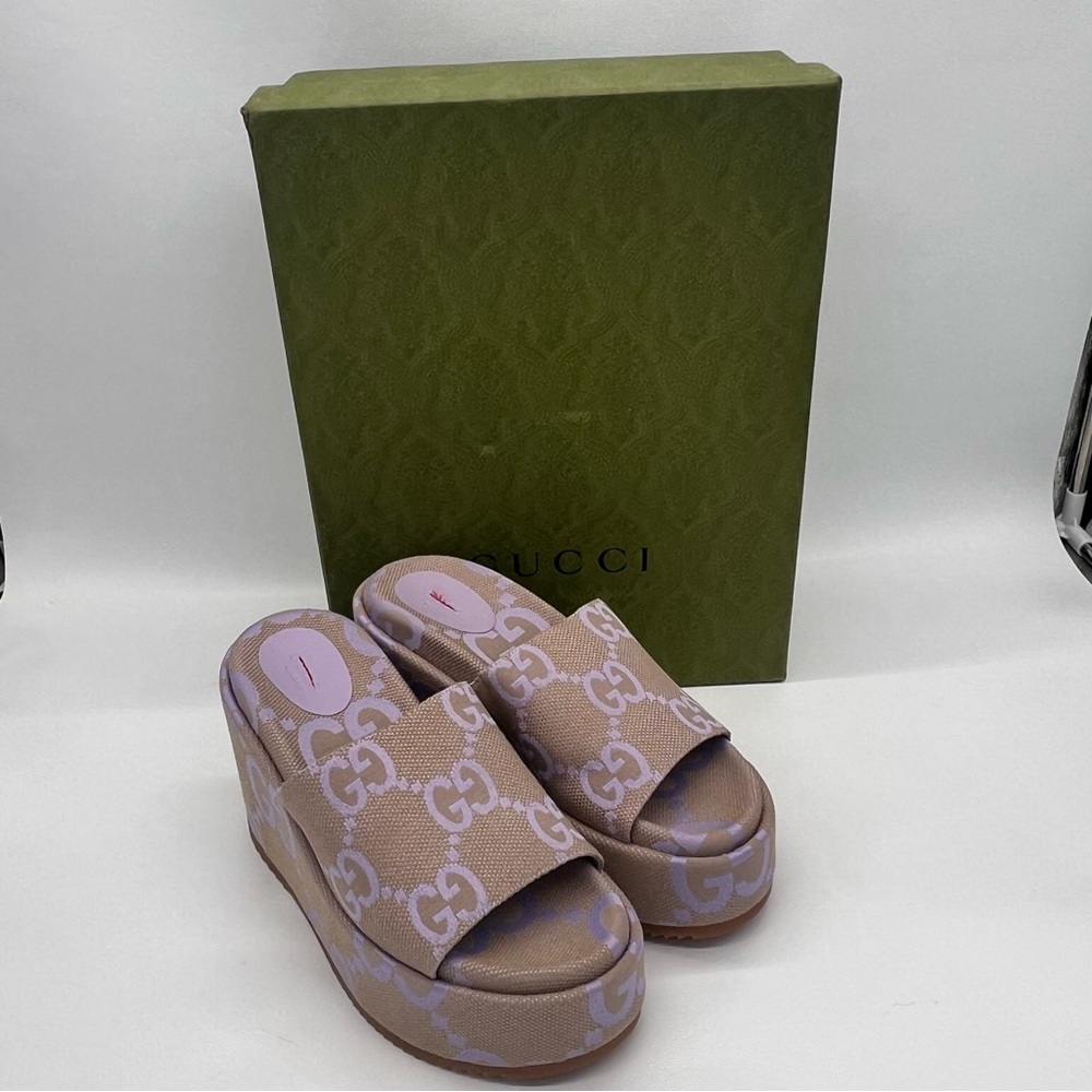 Gucci GG Monogram Jumbo Platform Sandal Slides New Size 40,US 10